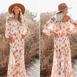 VICI smocked floral off the shoulder dress